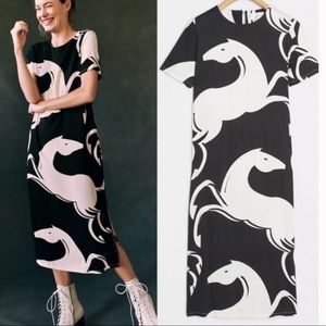 Corey Lynn Calter Caballos Midi Dress XS black white horses Anthropologie